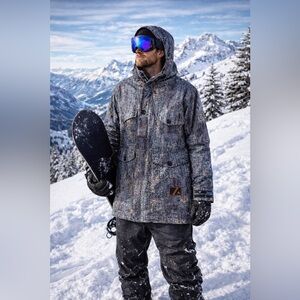 Burton Vinh Long Navy Blue Black Waterproof Jacket Camo Gore-Tex Snowboard Ski L